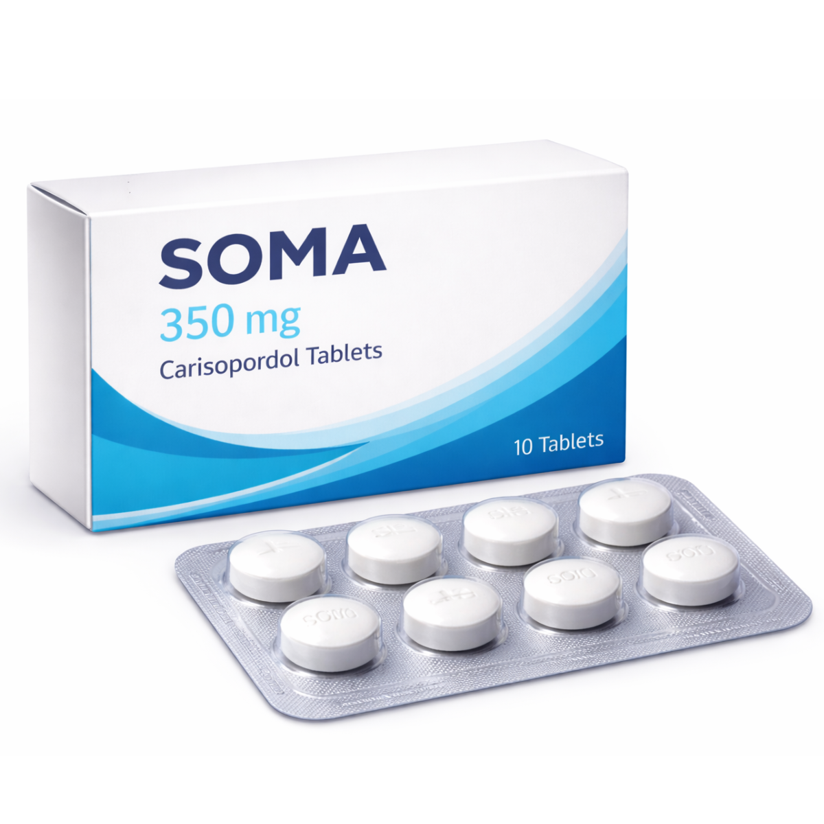 Soma Carisoprodol Tablets – Muscle Relaxant Support Generic Carisoprodol tablets blister pack for muscle pain and spasm relief
